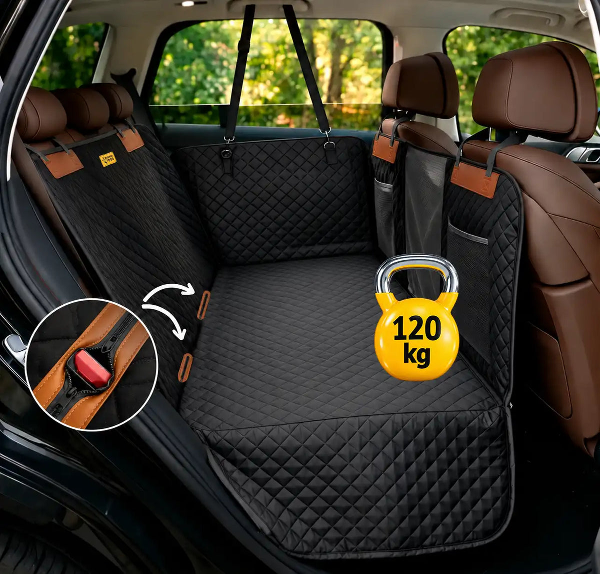Dog Car Seat Cover With Hard Bottom - Foldable Full 2/3 1/3 of the Seat