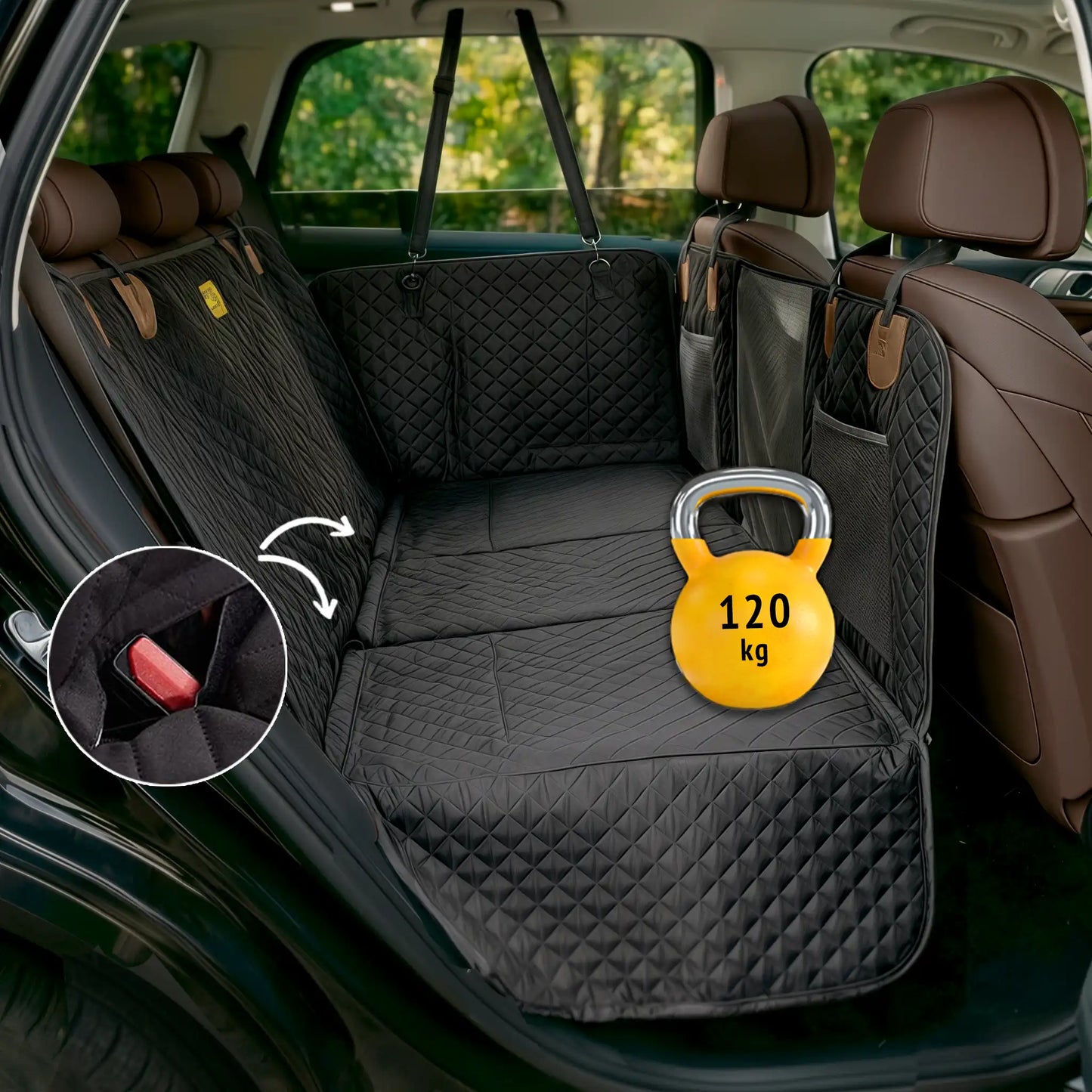 Dog Car Seat Cover With Hard Bottom - Foldable Full 2/3 1/3 of the Seat