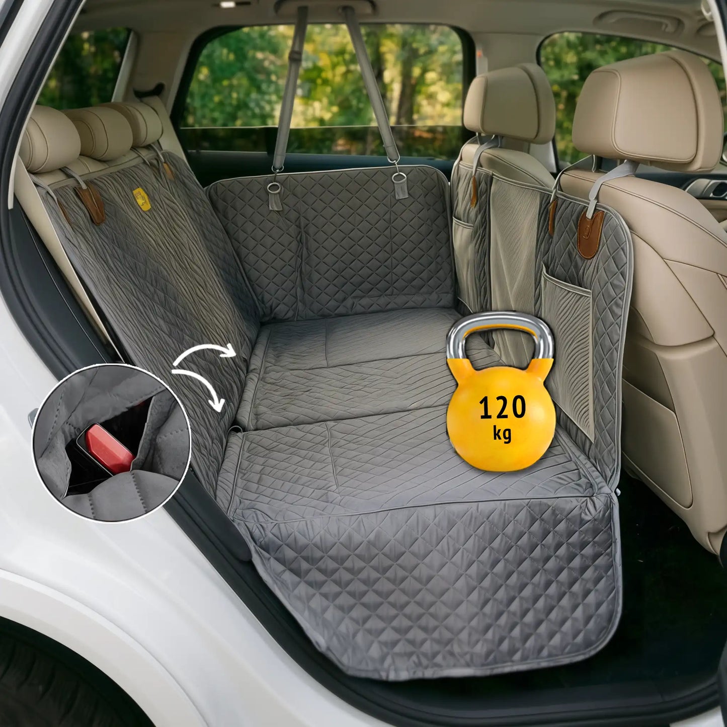 Dog Car Seat Cover With Hard Bottom - Foldable Full 2/3 1/3 of the Seat